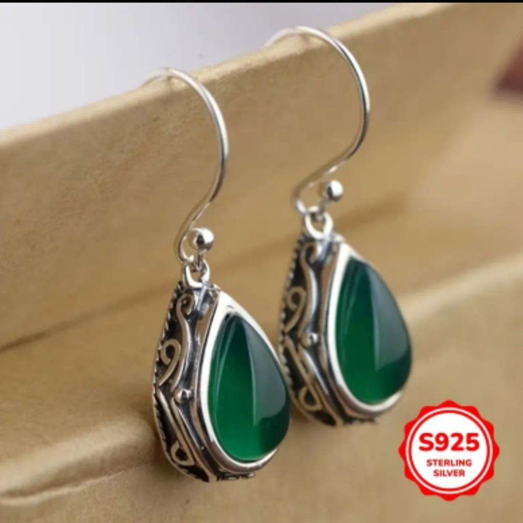 Green Gem Dangling Earrings